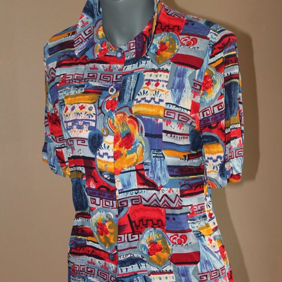 Vintage Multicoloured Womans Short Sleeved Blouse - Picture 8 of 10